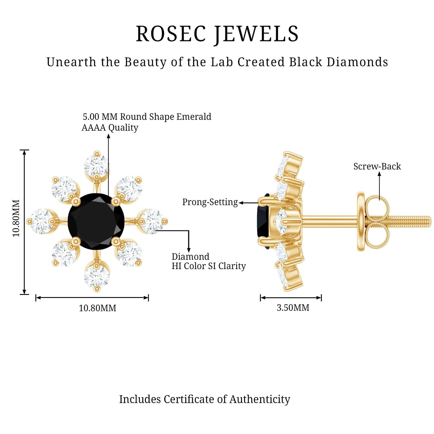 Lab Created Black and White Diamond Flower Stud Earrings