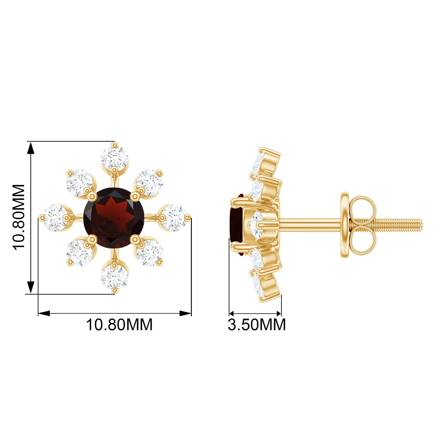 Natural Garnet and Diamond Flower Stud Earrings
