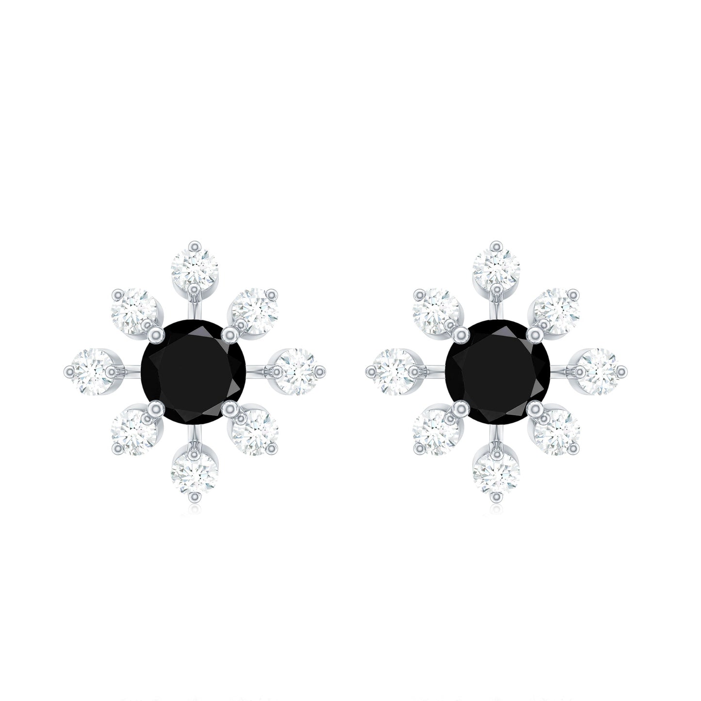 Certified Natural Black Spinel Snowflake Earrings with Diamond