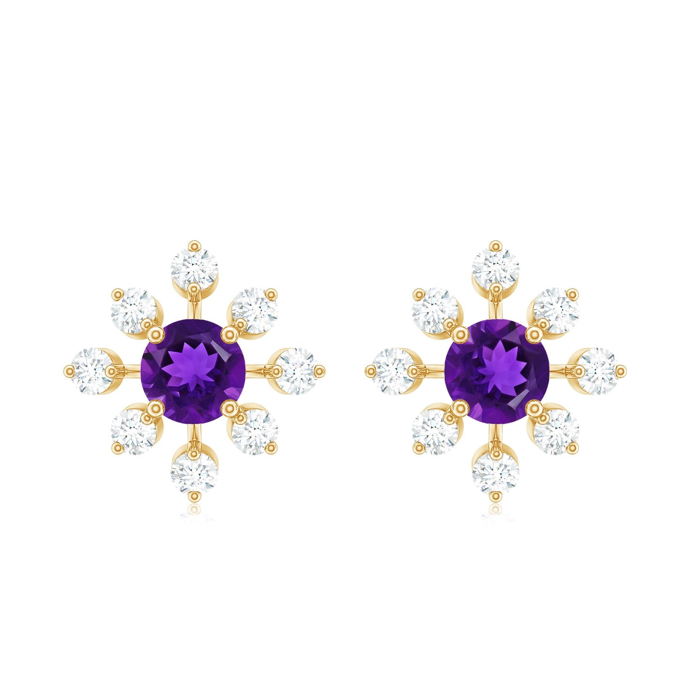 Natural Amethyst Diamond Snowflake Earrings with Screw Back