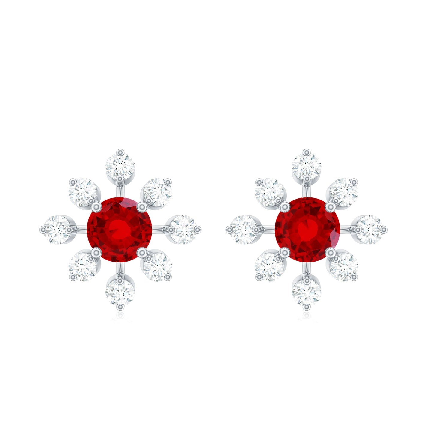 Lab Created Ruby and Diamond Flower Stud Earrings