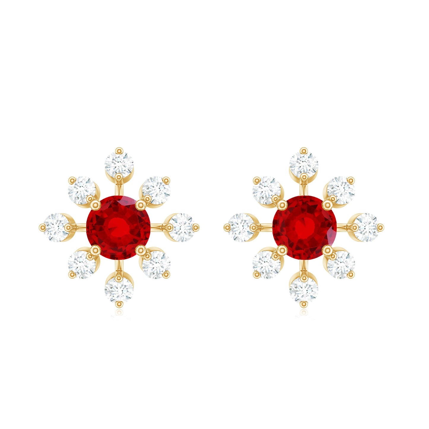 Lab Created Ruby and Diamond Flower Stud Earrings