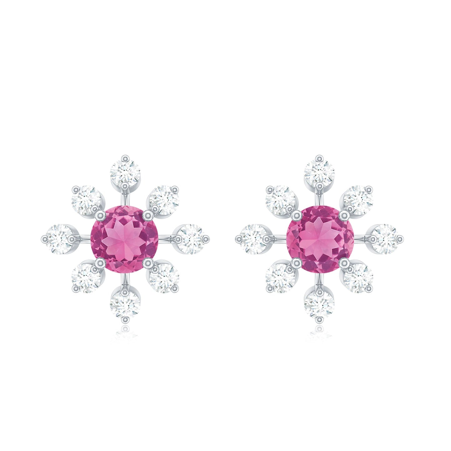 Natural Pink Tourmaline Flower Stud Earrings with Diamond
