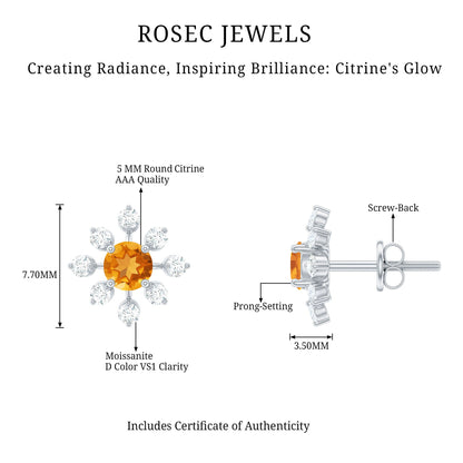 Certified Real Citrine Snowflake Earrings with Diamond