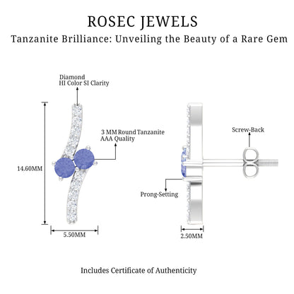 Real Tanzanite and Diamond Stud Earrings with Certificate