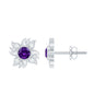 0.9 Carat Round Shape Amethyst and Diamond Sunburst Stud Earrings