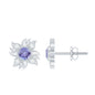 Round Shape Tanzanite and Diamond Sunburst Stud Earrings