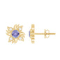 Round Shape Tanzanite and Diamond Sunburst Stud Earrings