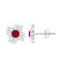 Real Ruby Diamond Sunburst Earrings with Screw Back