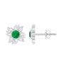 0.99 Carat Round Emerald and Diamond Sunburst Stud Earrings