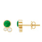 Real Emerald and Diamond Three Stone Stud Earrings