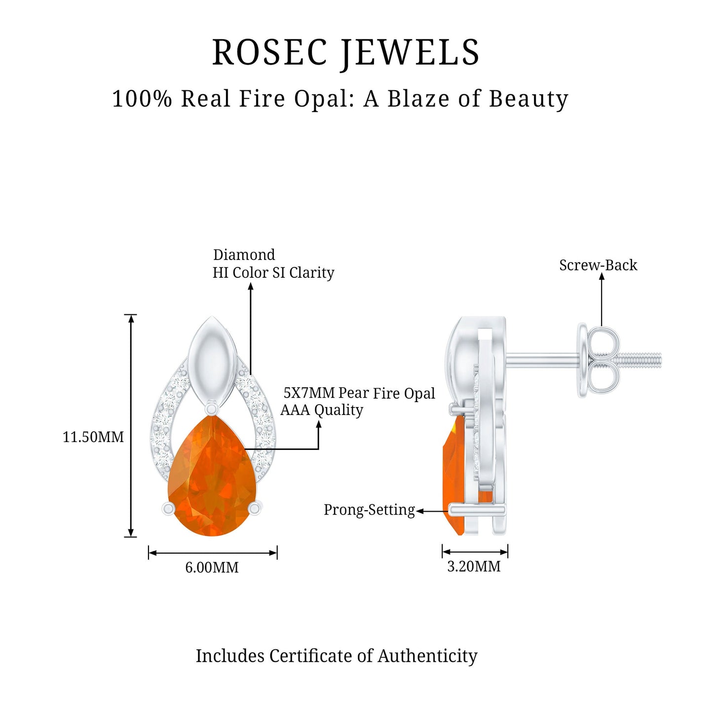 Pear Cut Fire Opal Bridal Stud Earrings with Diamonds