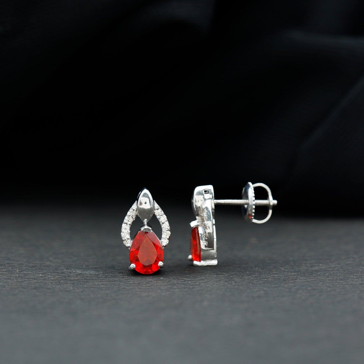 Pear Cut Fire Opal Bridal Stud Earrings with Diamonds