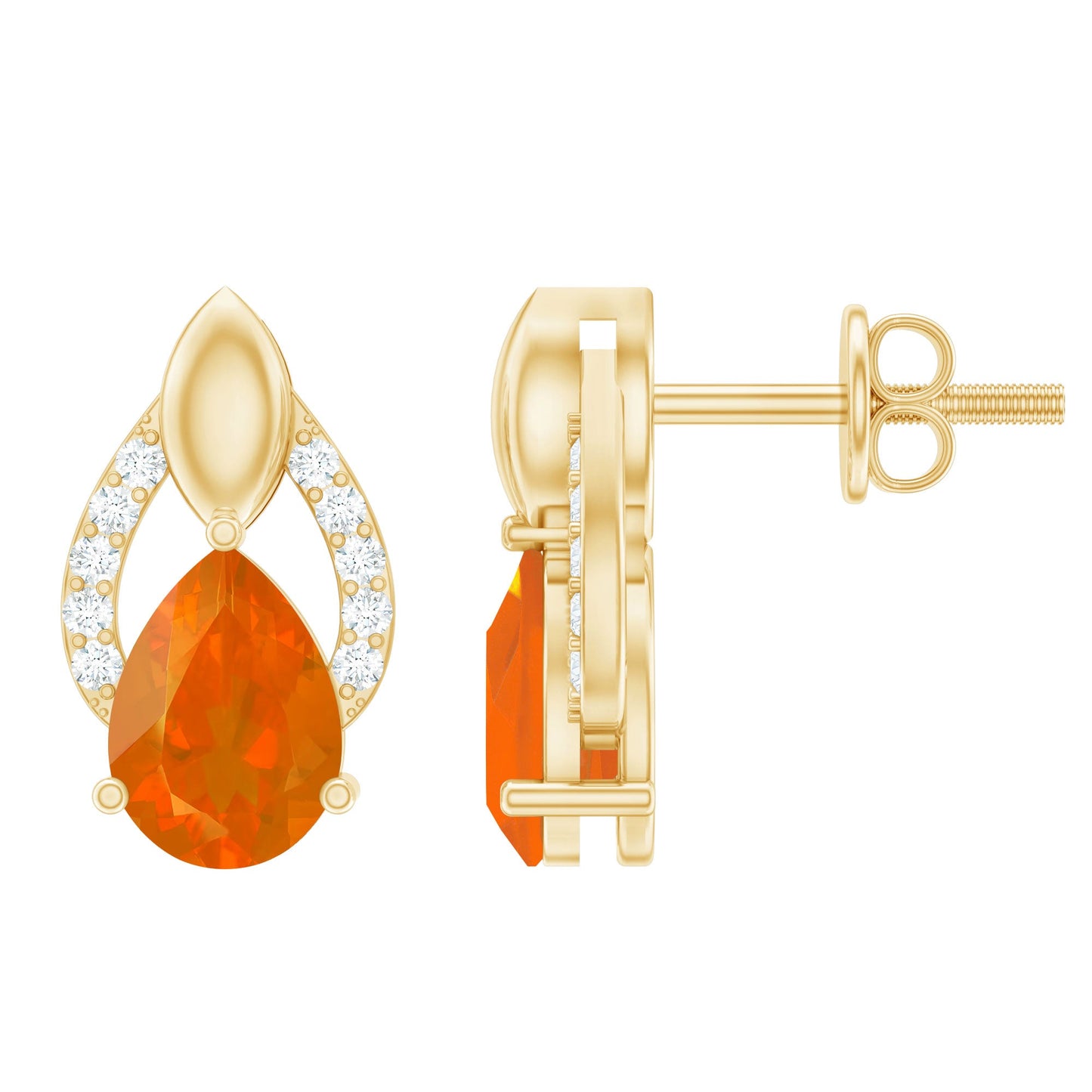 Pear Cut Fire Opal Bridal Stud Earrings with Diamonds