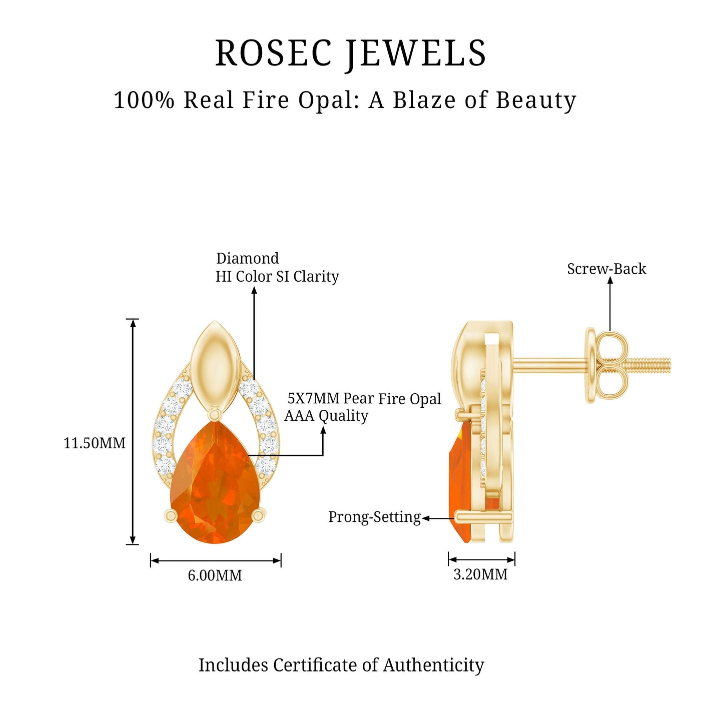 Pear Cut Fire Opal Bridal Stud Earrings with Diamonds