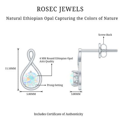 Genuine Ethiopian Opal Infinity Stud Earrings with Certificate