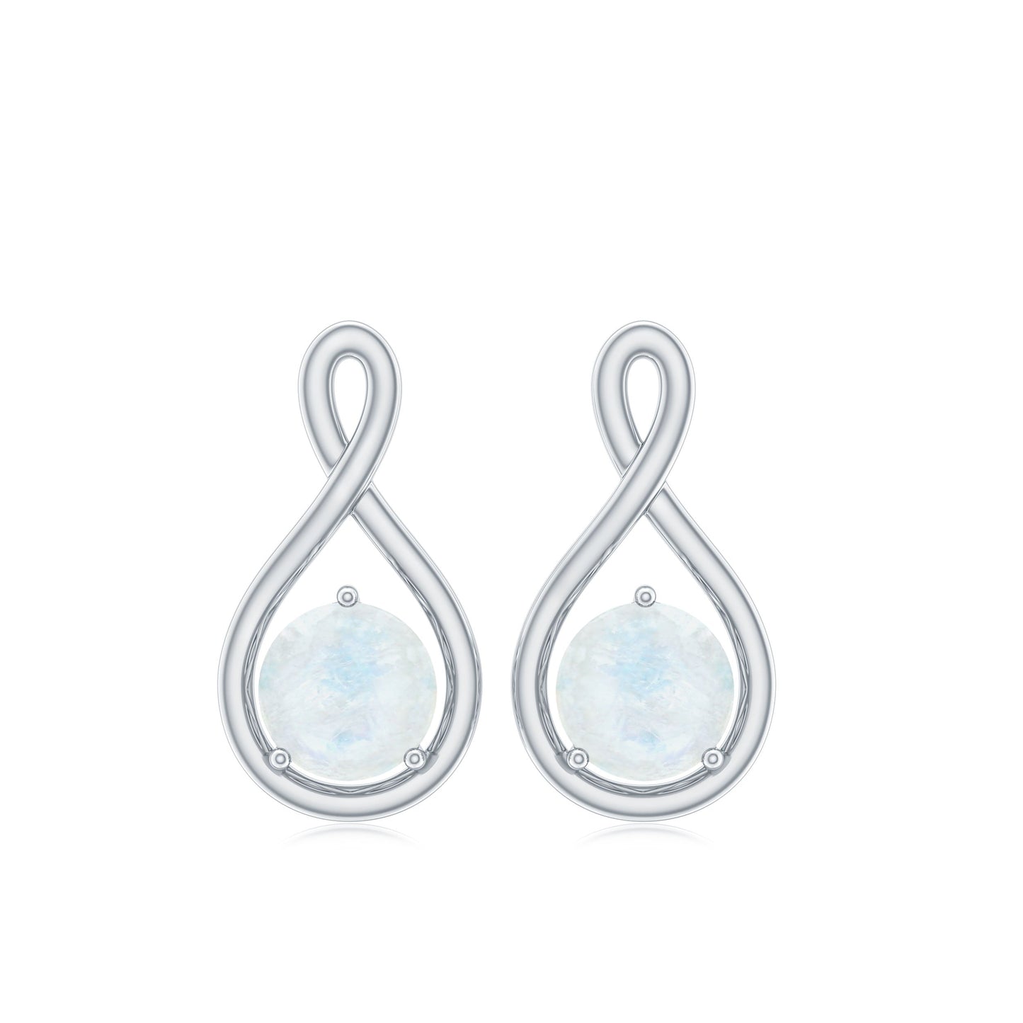 Round Moonstone Solitaire Infinity Stud Earrings