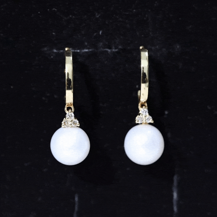 Round Freshwater Pearl and Diamond Hoop Drop Earrings