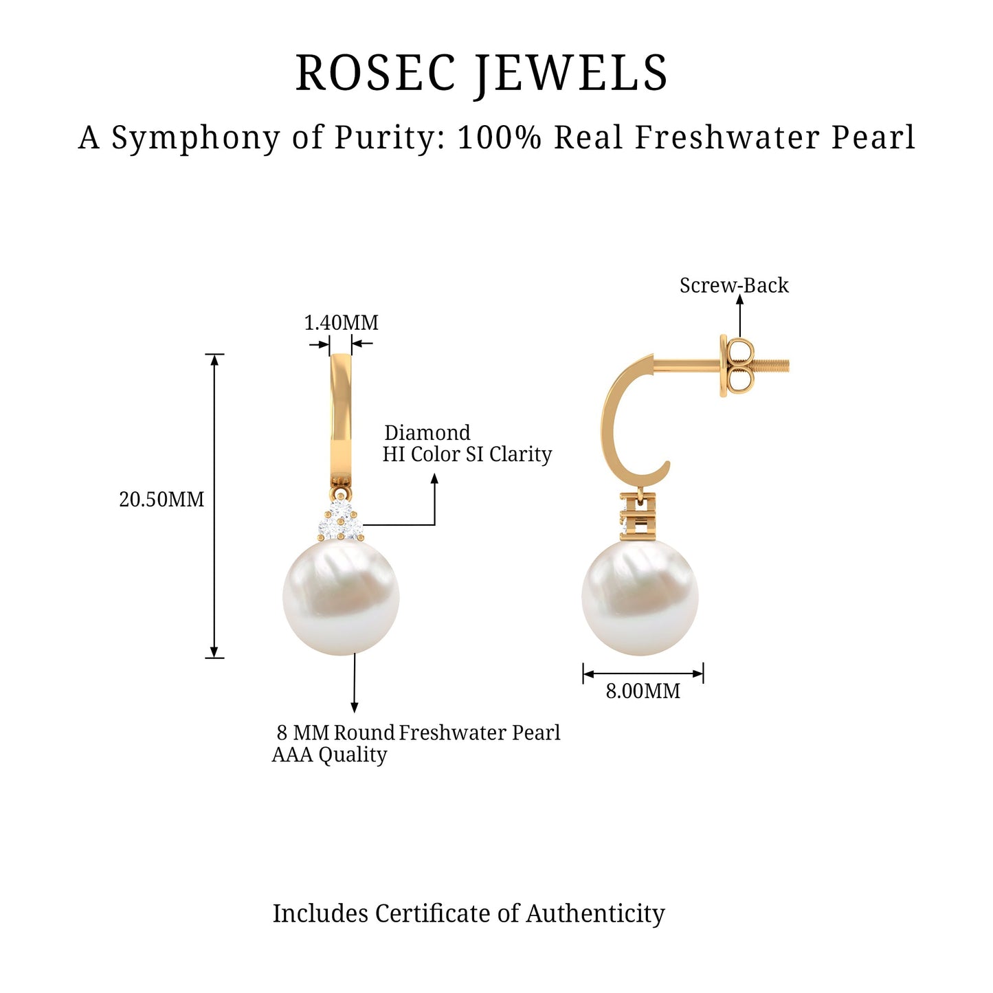 Round Freshwater Pearl and Diamond Hoop Drop Earrings