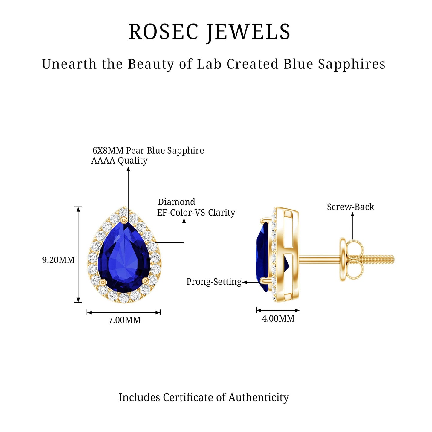 Lab Grown Blue Sapphire Teardrop Stud Earrings With Diamond Halo