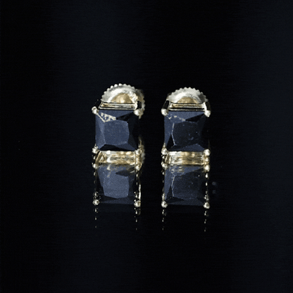 Natural Black Onyx Princess Cut Earrings with Screw Back
