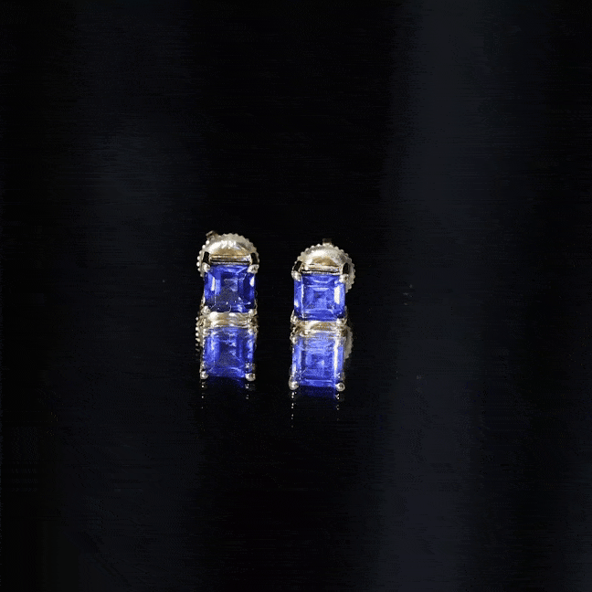 1.4 Carat Princess Cut Lab Created Blue Sapphire Solitaire Stud Earrings
