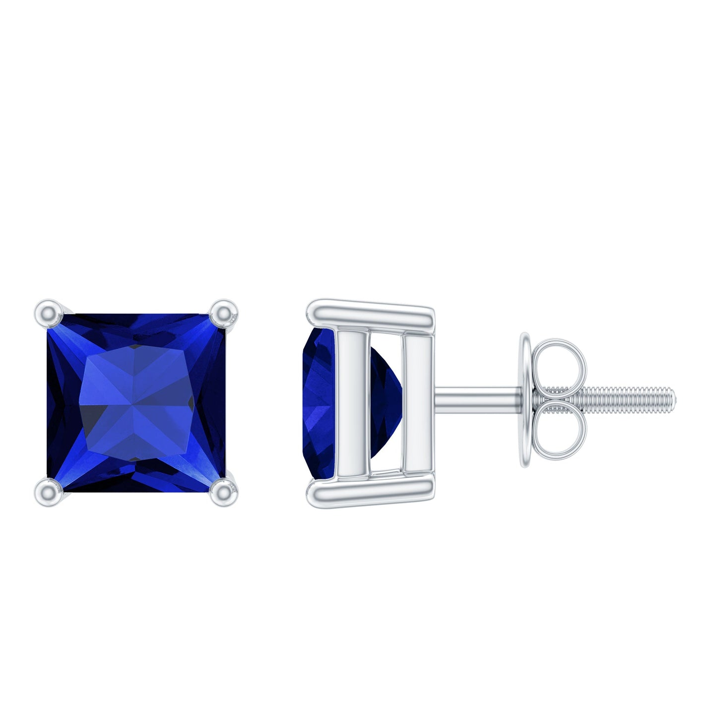 1.4 Carat Princess Cut Lab Created Blue Sapphire Solitaire Stud Earrings