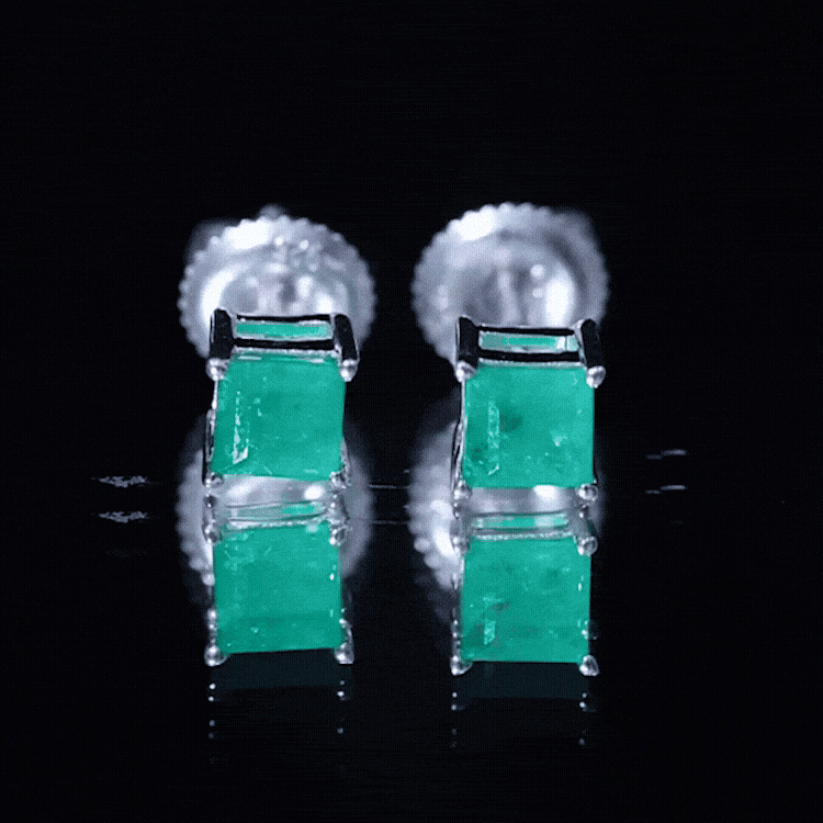 Princess Cut Natural Emerald Solitaire Stud Earrings