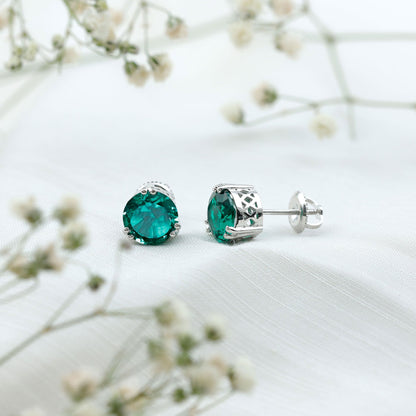 4.3 Carat Lab Created Emerald Solitaire Stud Earrings in Double Claw Setting
