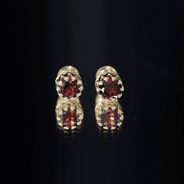 Natural 3.4 Carat Garnet Crown Earrings in Yellow Gold Plated Silver