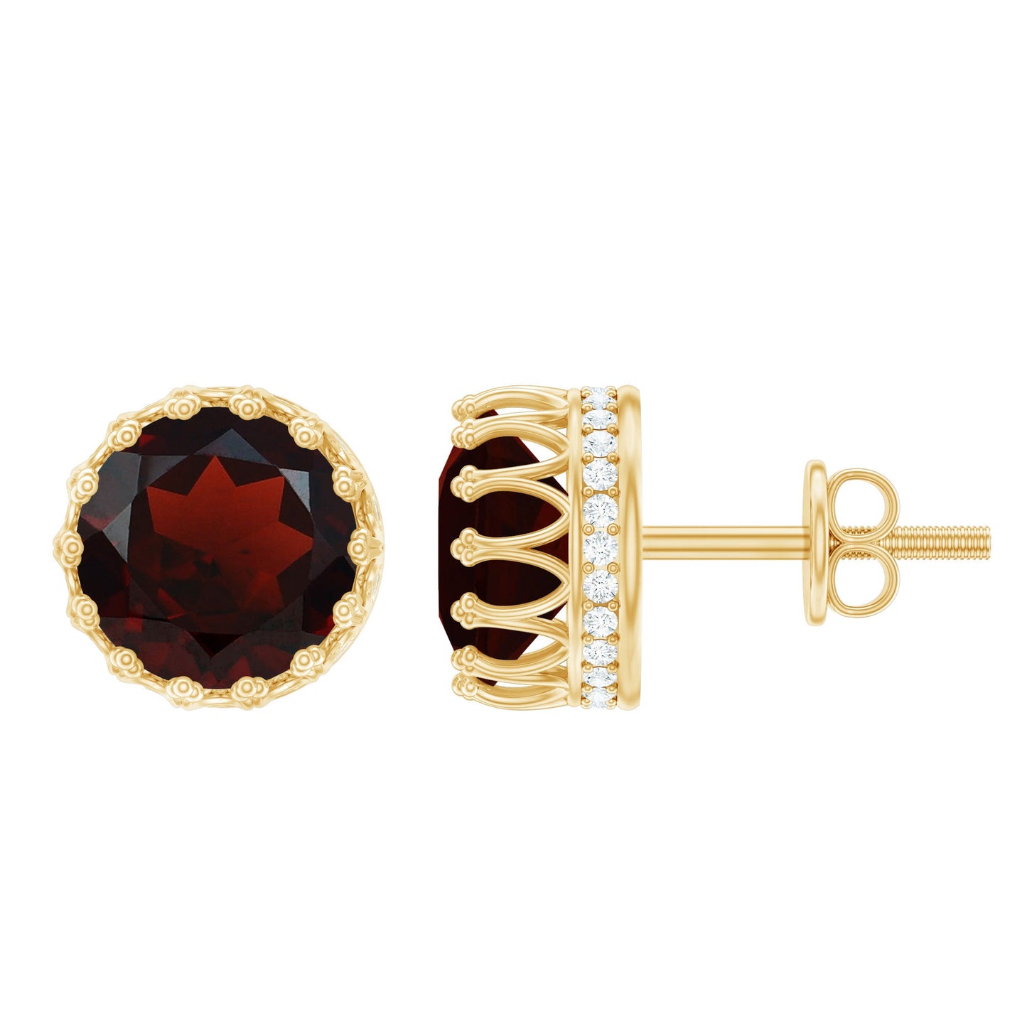 Natural 3.4 Carat Garnet Crown Earrings in Yellow Gold Plated Silver