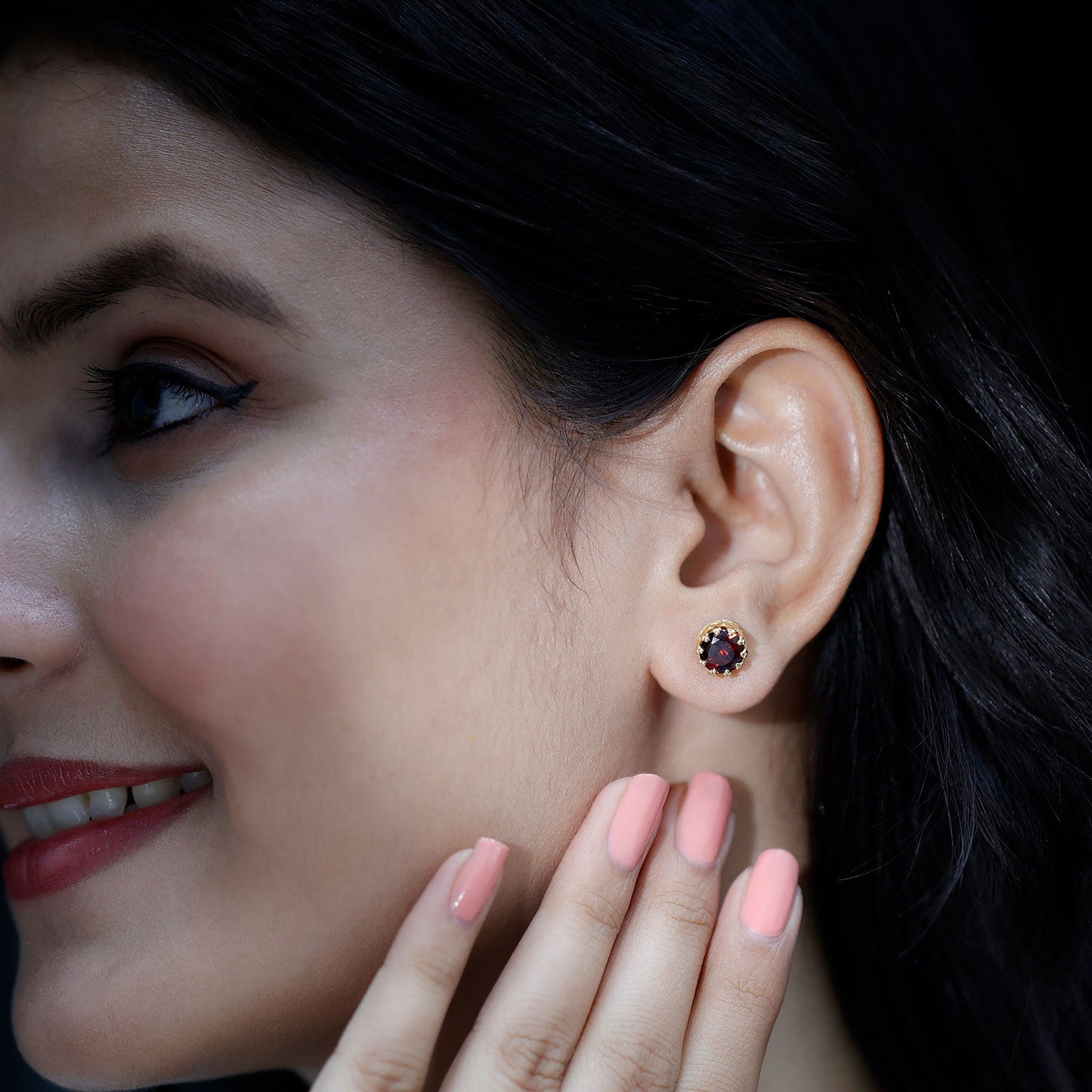 Natural 3.4 Carat Garnet Crown Earrings in Yellow Gold Plated Silver