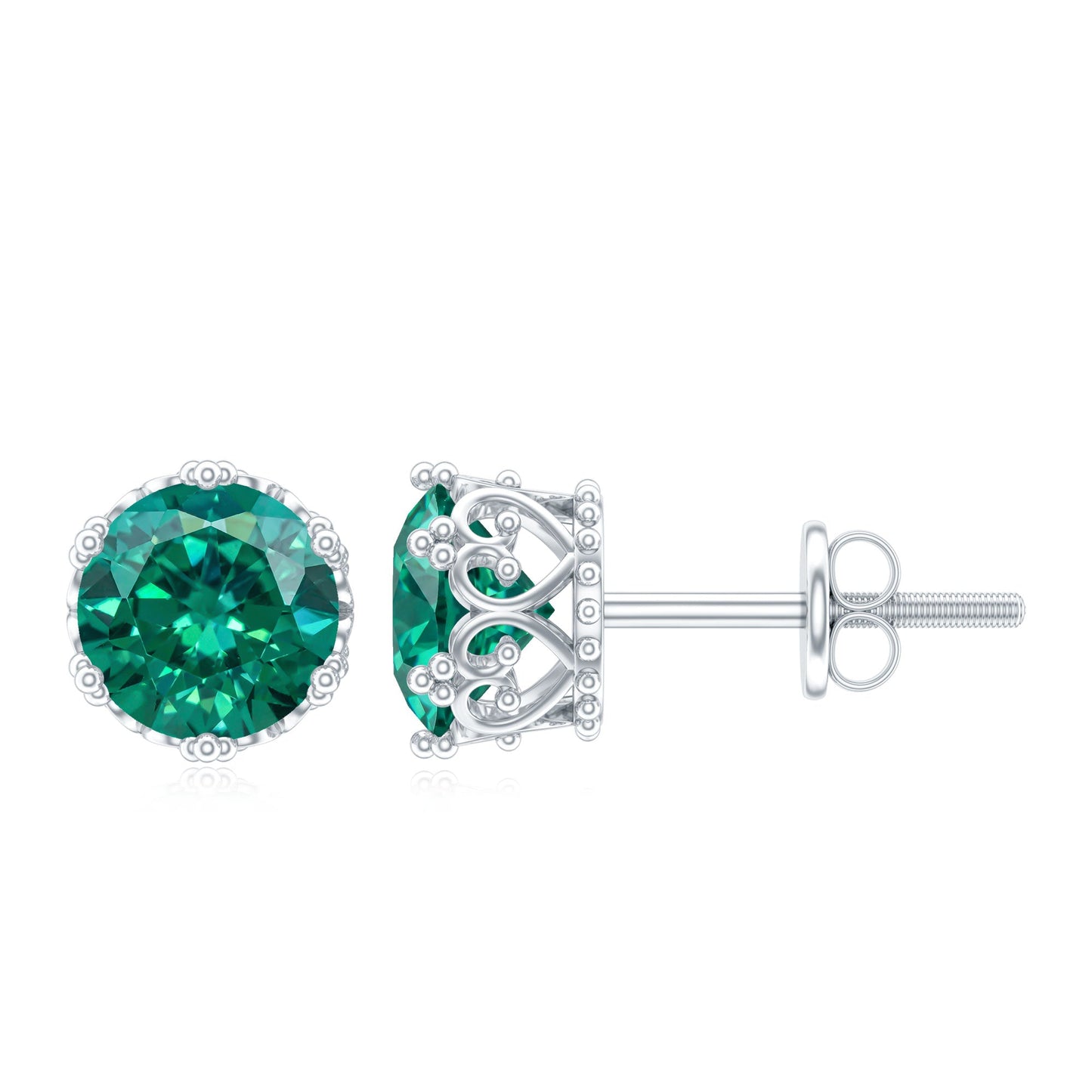 Solitaire Lab Created Emerald Stud Earrings in Crown Setting