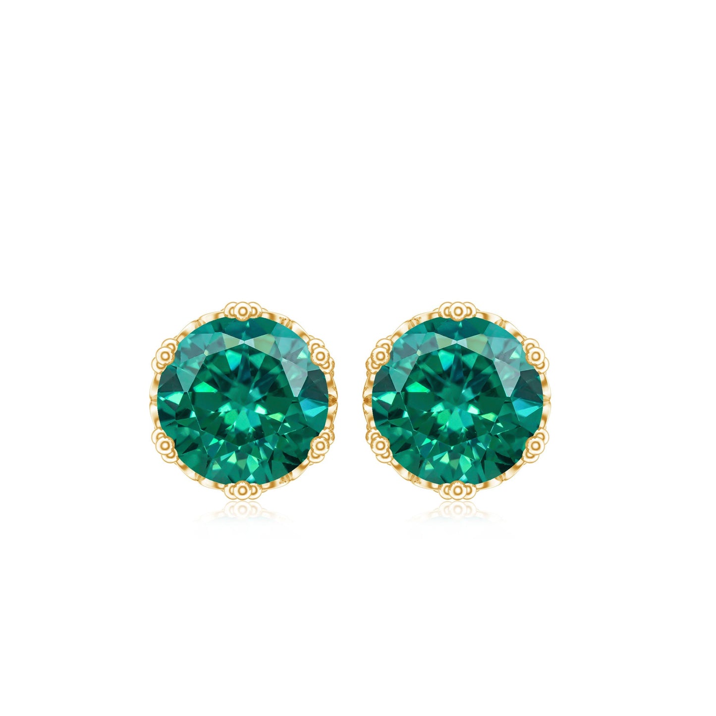 Solitaire Lab Created Emerald Stud Earrings in Crown Setting