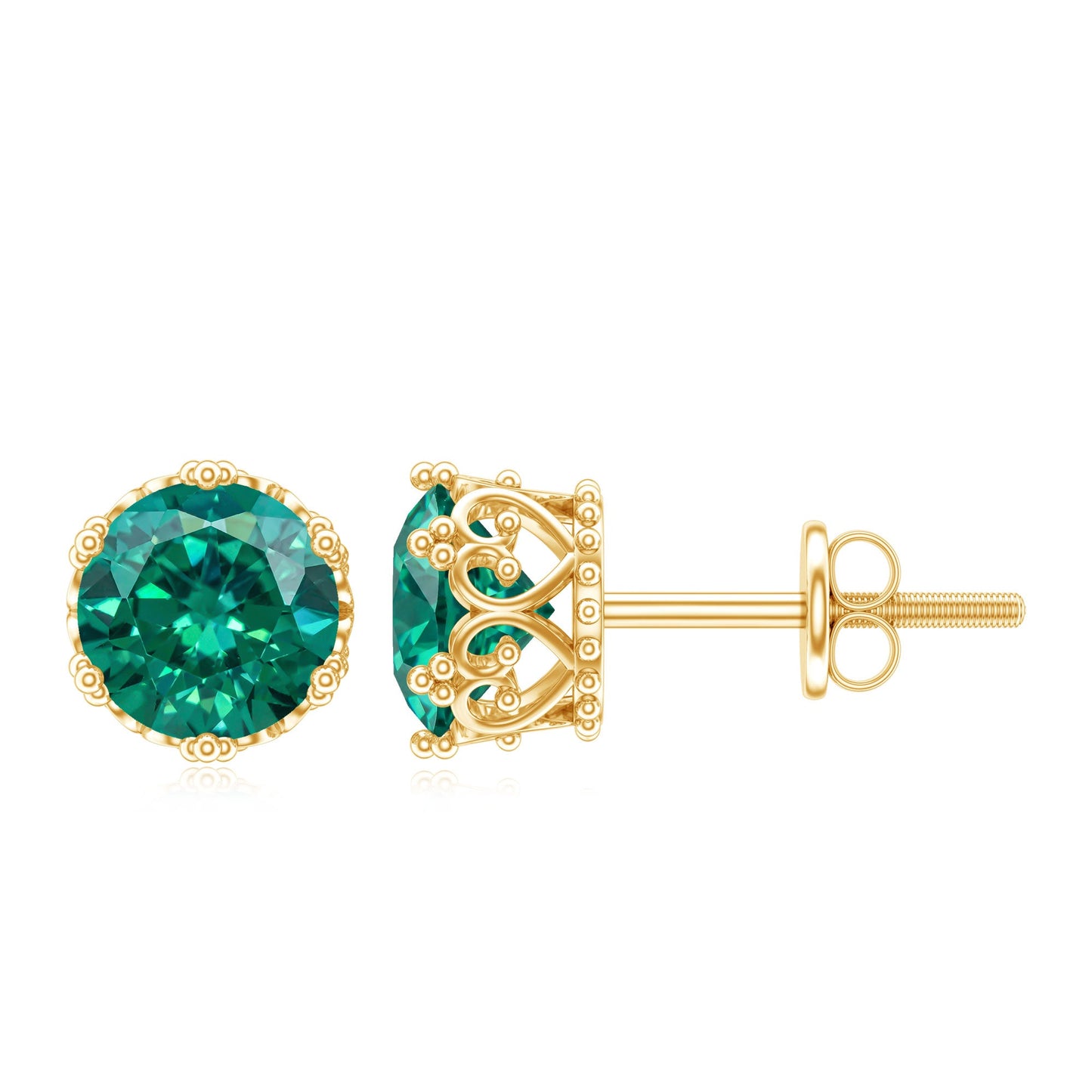Solitaire Lab Created Emerald Stud Earrings in Crown Setting