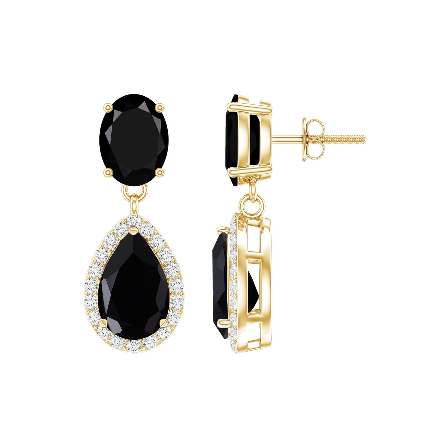 1.7 Carat Lab Created Black Diamond Classic Teardrop Earrings with Diamond Halo