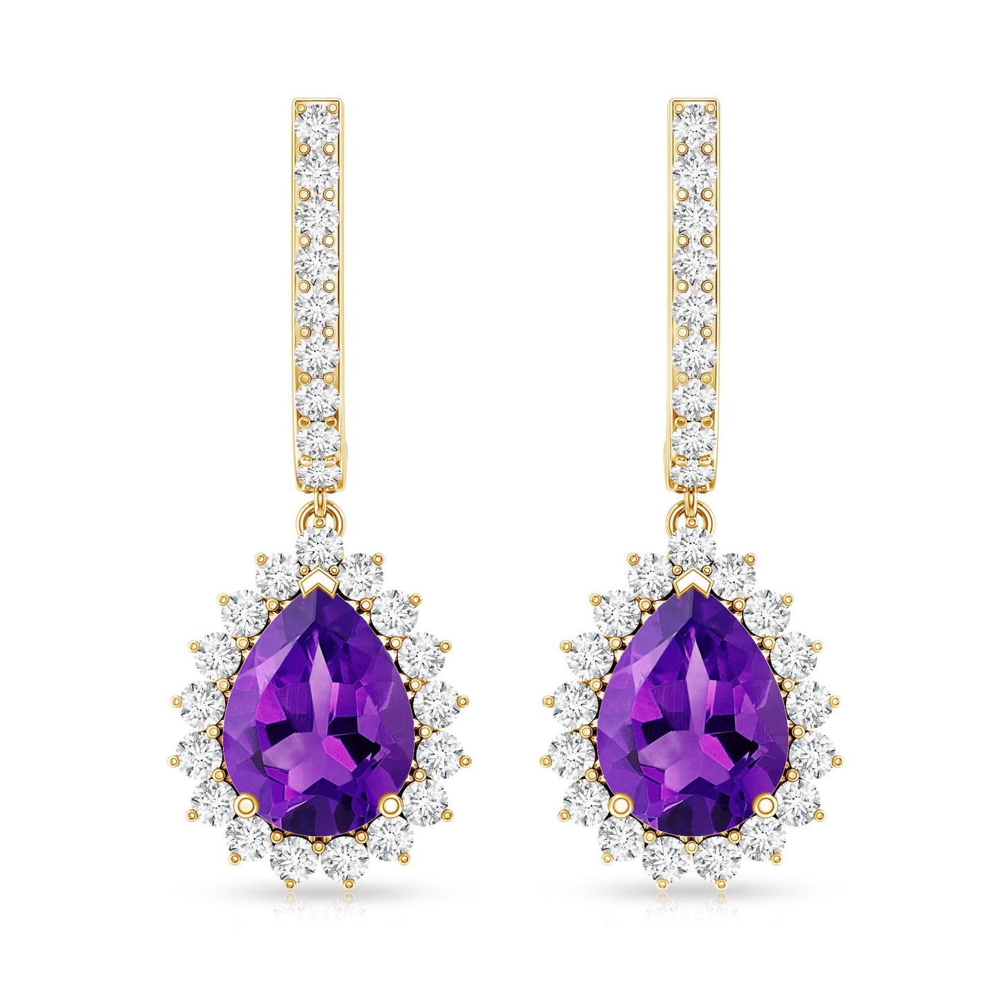 Natural Amethyst Bridal Earrings with Diamond Halo