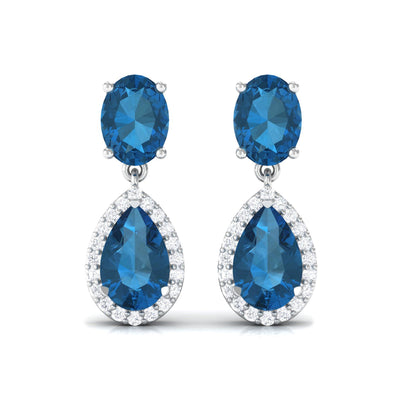 2.3 Carat London Blue Topaz and Diamond Dangle Drop Earrings