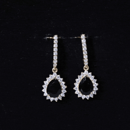 Black Onyx and Moissanite Bridal Teardrop Earrings