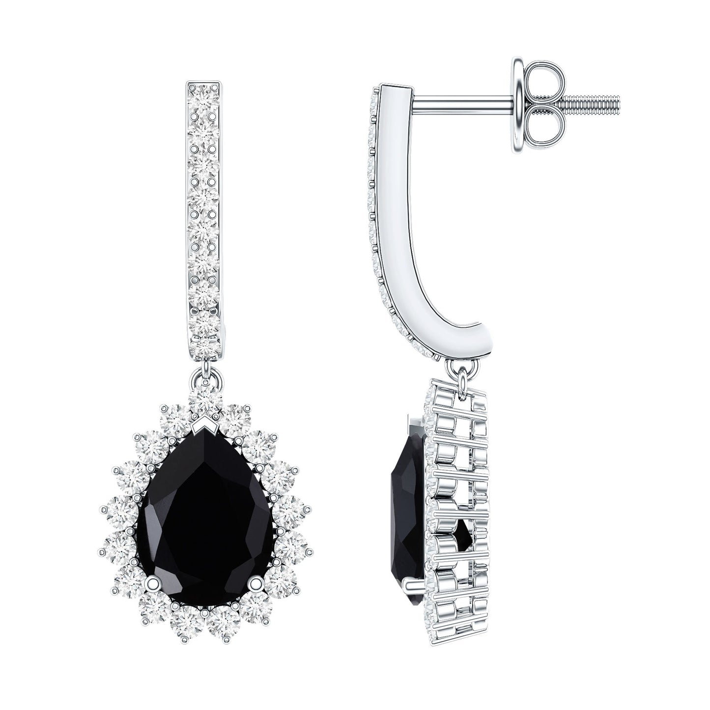Black Onyx and Moissanite Bridal Teardrop Earrings