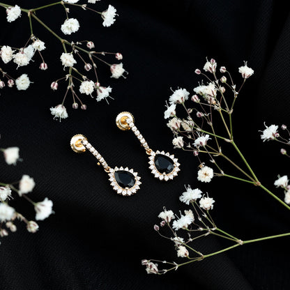 Black Onyx and Moissanite Bridal Teardrop Earrings