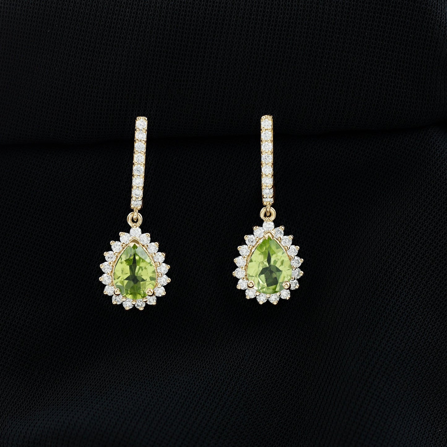 2 Carat Peridot and Diamond Bridal Teardrop Earrings
