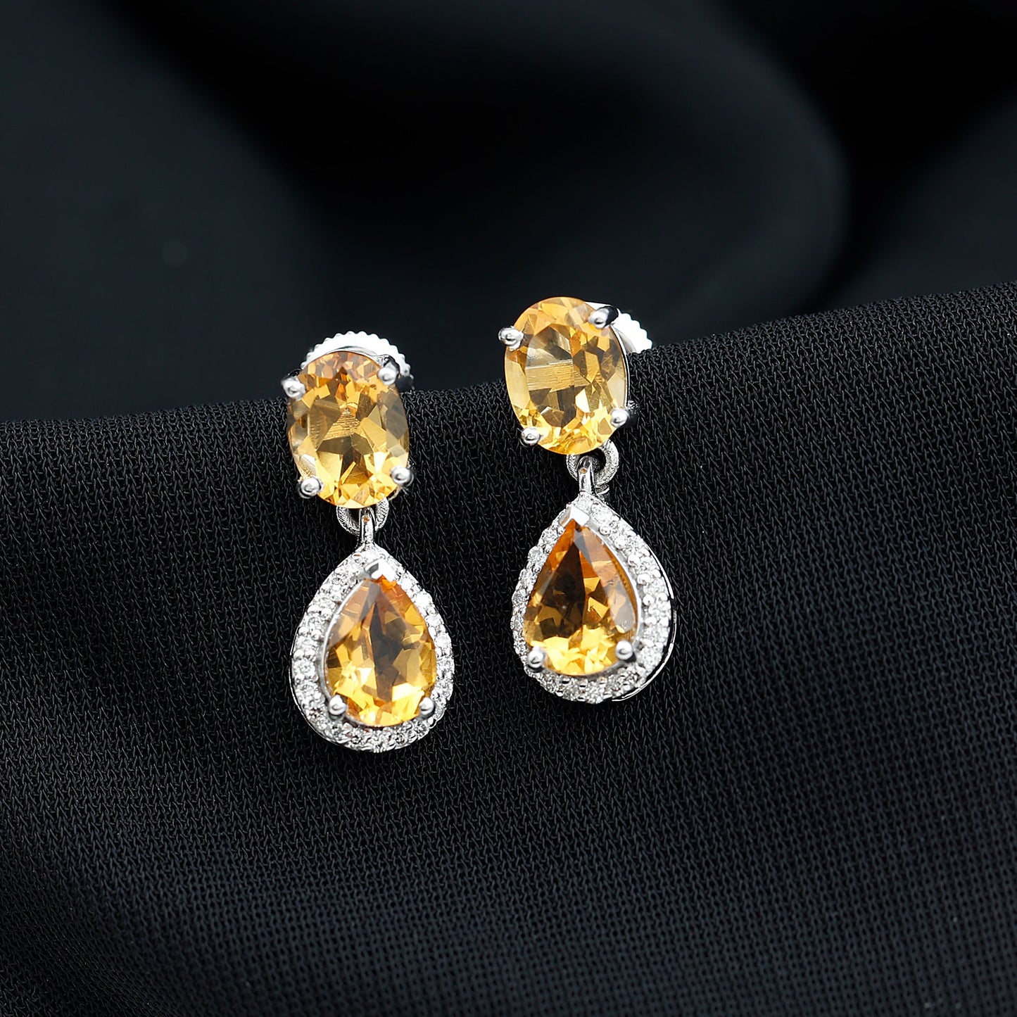 Natural 2 Carat Citrine and Diamond Teardrop Earrings