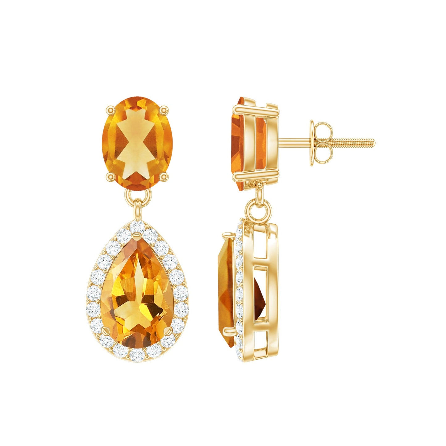 Natural 2 Carat Citrine and Diamond Teardrop Earrings