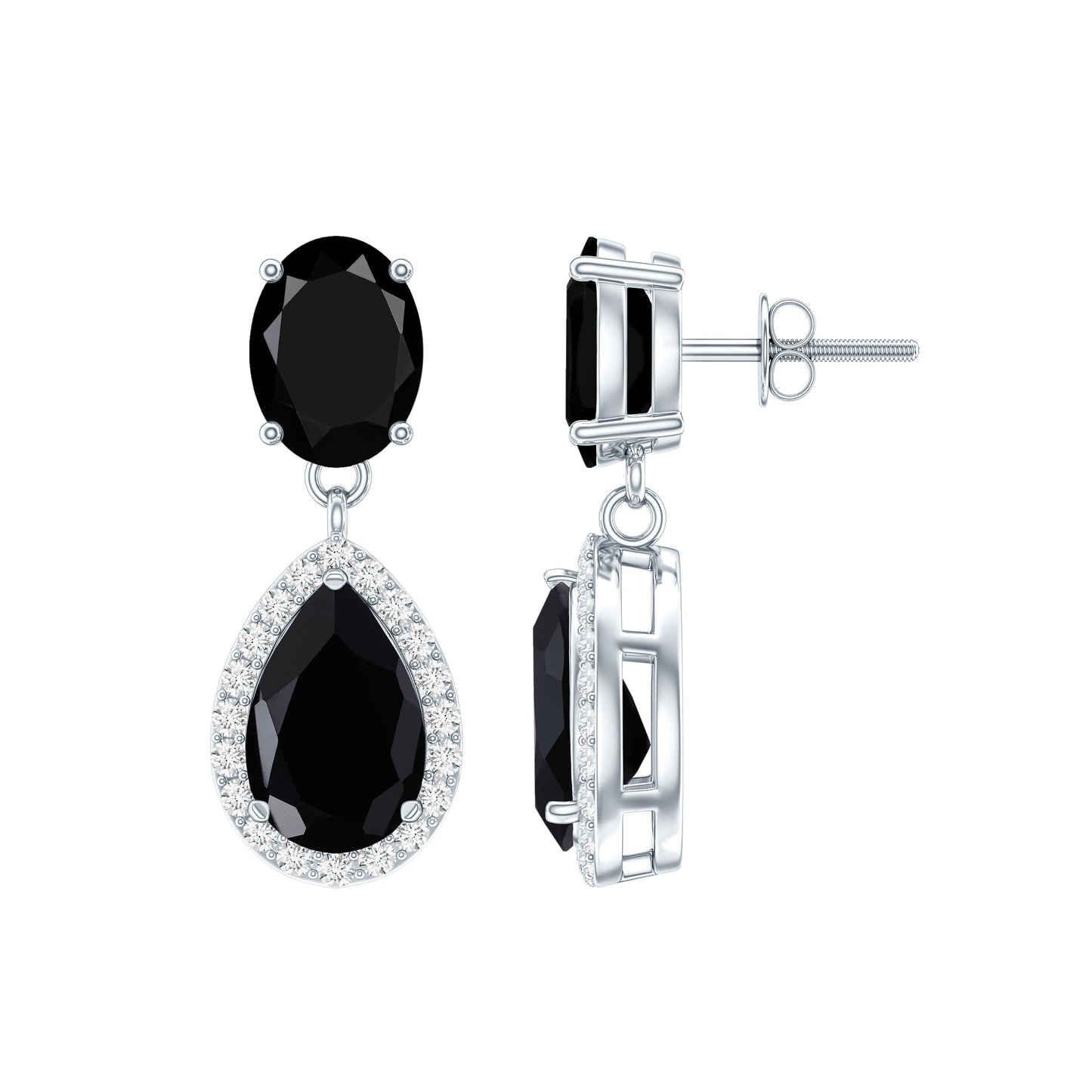 2 Carat Black Onyx and Diamond Dangle Drop Earrings