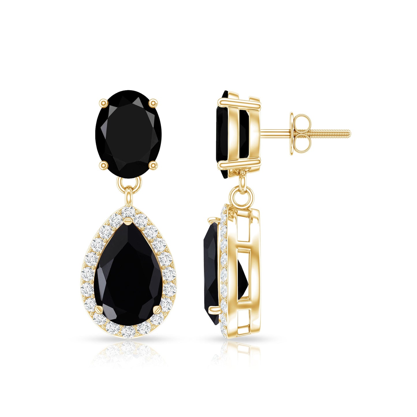2 Carat Black Onyx and Diamond Dangle Drop Earrings