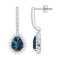 London Blue Topaz Teardrop Hoop Earrings with Diamond Halo