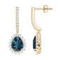 London Blue Topaz Teardrop Hoop Earrings with Diamond Halo