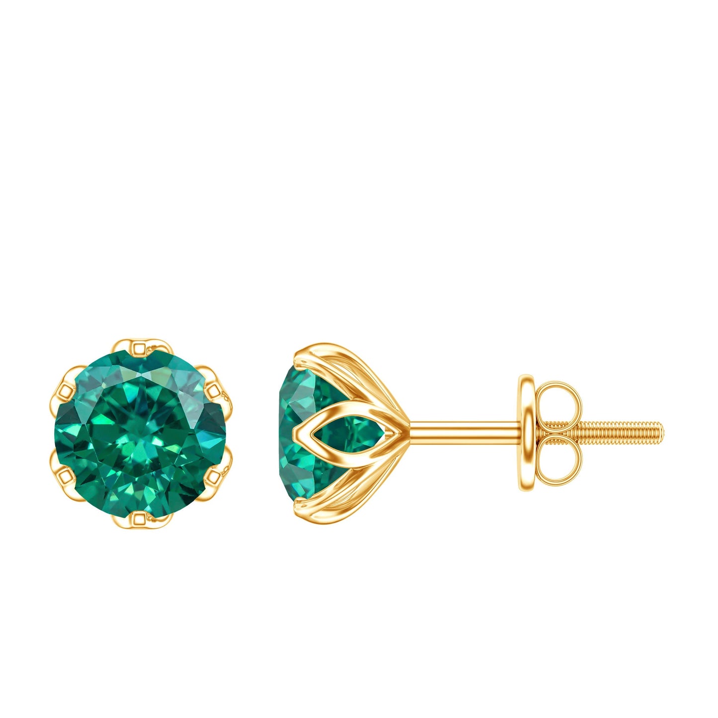 Lotus Basket Set 1.6 Carat Lab Created Emerald Solitaire Stud Earrings