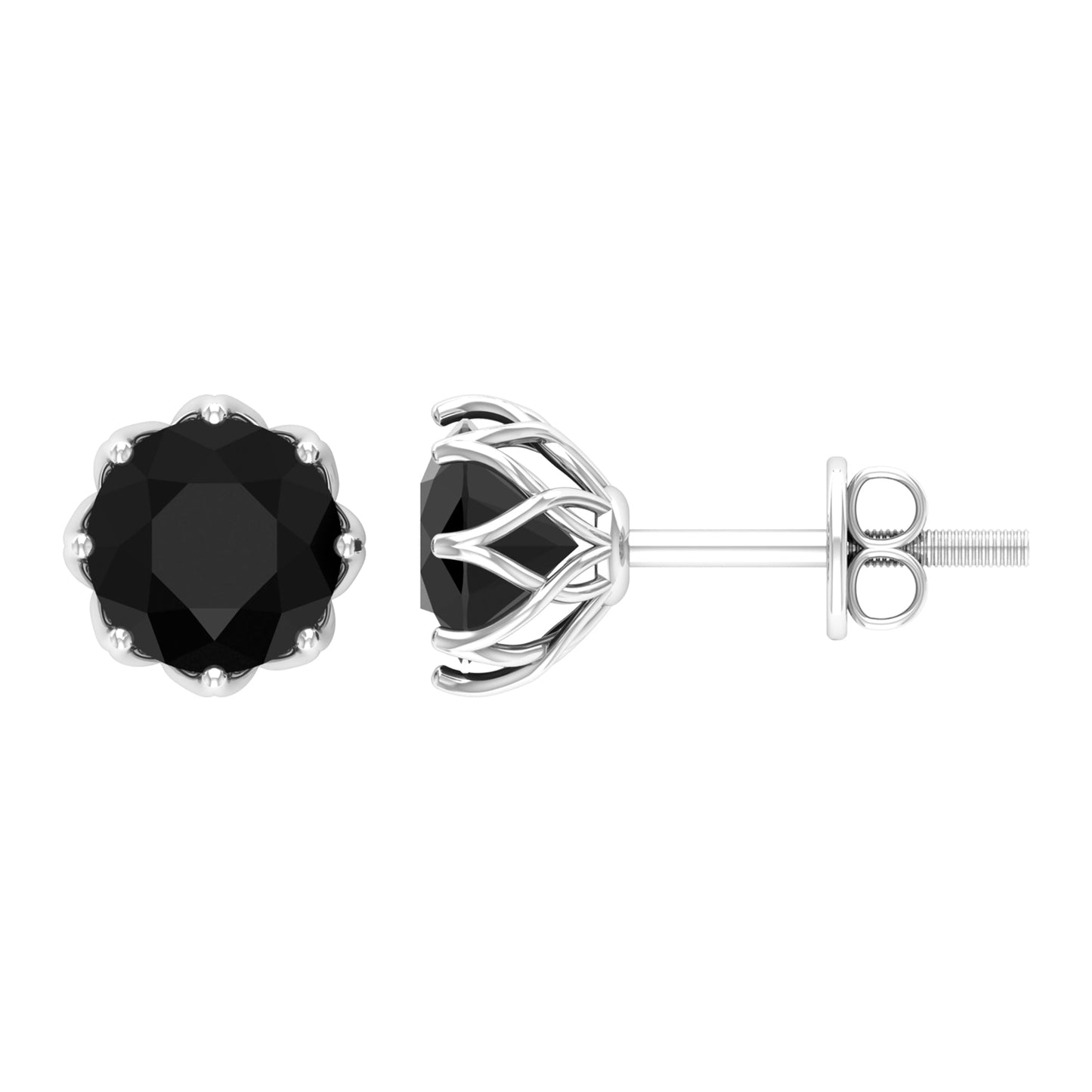 Solitaire 2.6 Carat Lab Created Black Diamond Stud Earrings in Decorative Setting